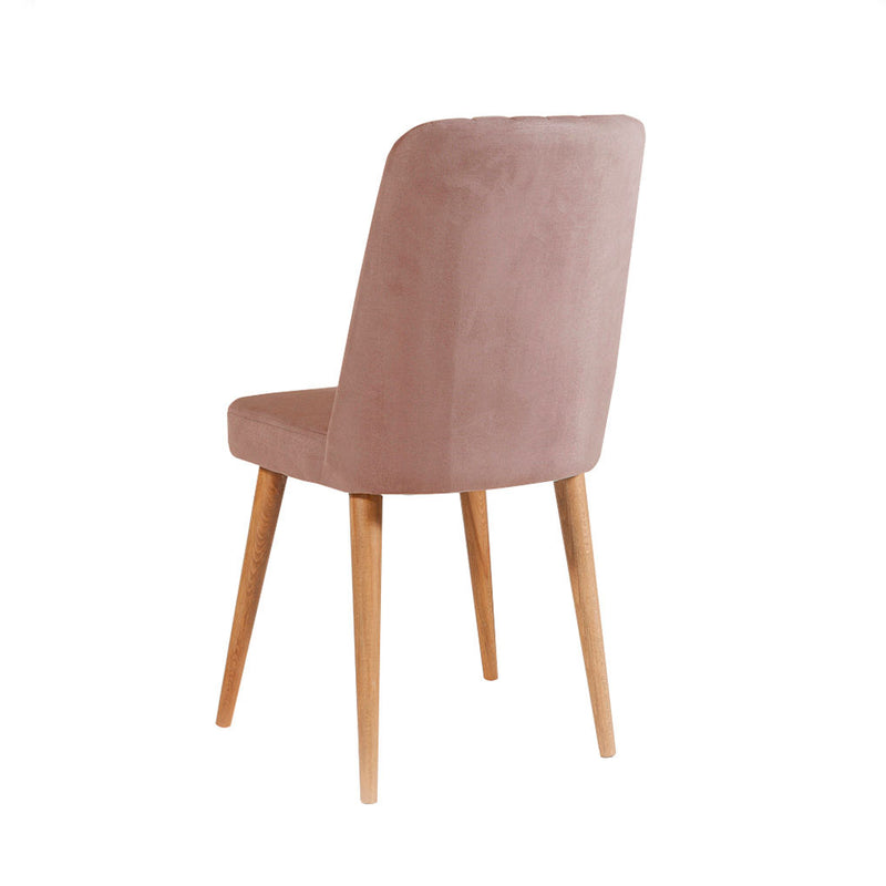 Sedia in tessuto rosa antico gambe in legno design moderno cm 39x48x100h