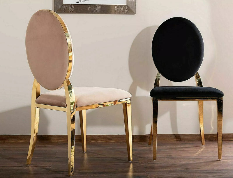 Set da 4 sedie da pranzo moderne in velluto beige e struttura oro