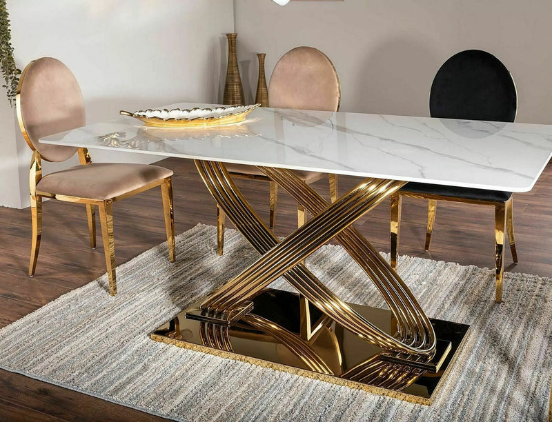 Set da 4 sedie da pranzo moderne in velluto beige e struttura oro