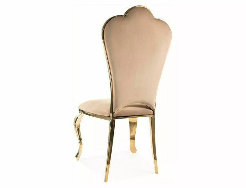 Sedia moderna con gambe oro a sciabola rivestimento in velluto schienale a conchiglia - vari colori