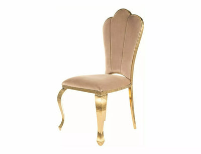 Sedia moderna con gambe oro a sciabola rivestimento in velluto schienale a conchiglia - vari colori