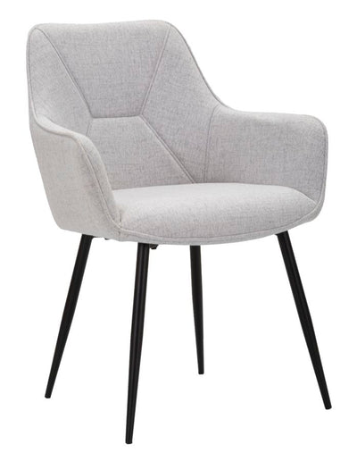 sedia design con braccioli in tessuto grigio gambe in metallo nero