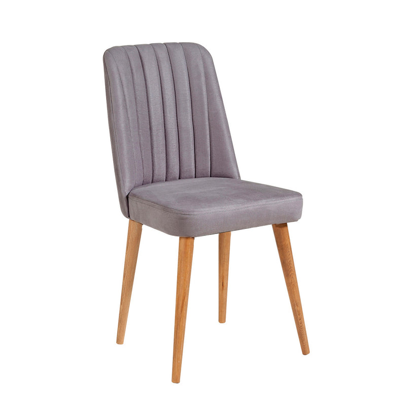 sedia design moderno rivestita in tessuto grigio gambe in legno colore naturale