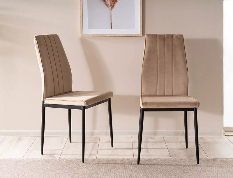 Set da 2 Sedia moderna da cucina in velluto beige e gambe metallo nero