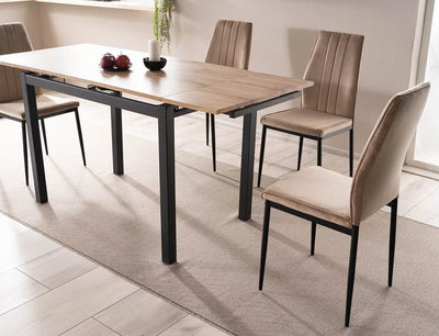 Set da 2 Sedia moderna da cucina in velluto beige e gambe metallo nero
