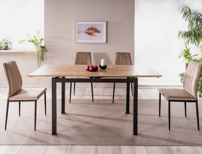 Set da 2 Sedia moderna da cucina in velluto beige e gambe metallo nero