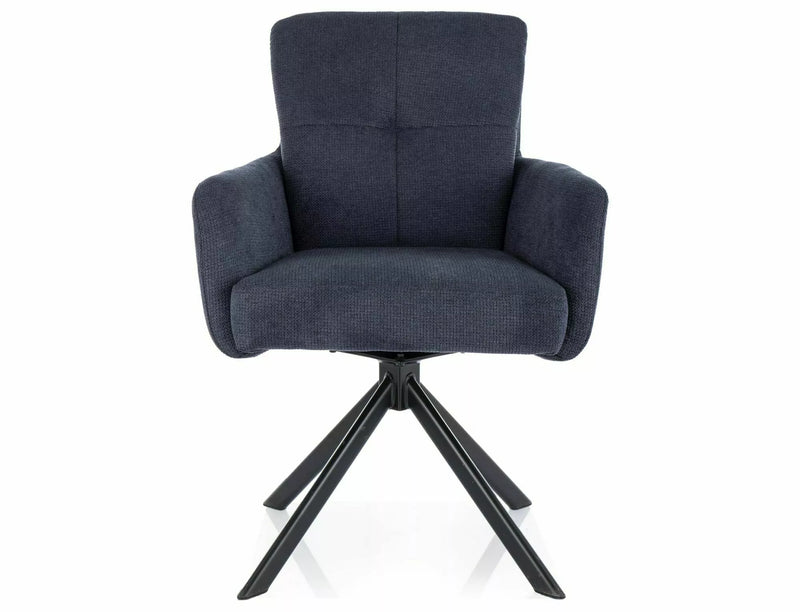 Poltrona da ufficio o sala da pranzo con seduta girevole in tessuto blu e gambe nere