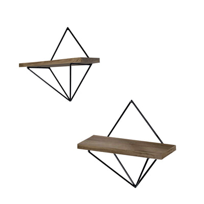 Set 2 Mensole struttura in metallo nero ripiano in legno noce cm 30x14x30h