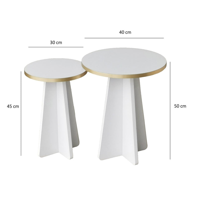 Set 2 Tavolini da salotto bassi colore bianco bordino dorato