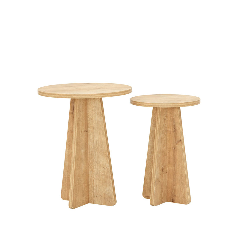 Set 2 Tavolini rotondi da salotto moderni colore quercia