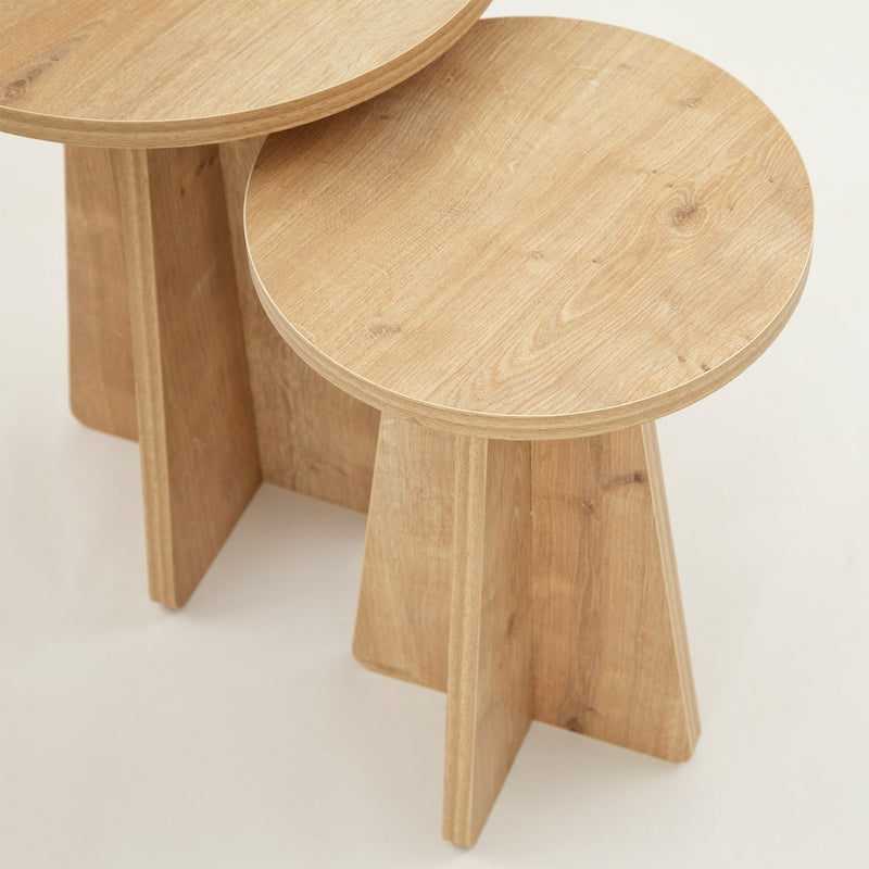 Set 2 Tavolini rotondi da salotto moderni colore quercia