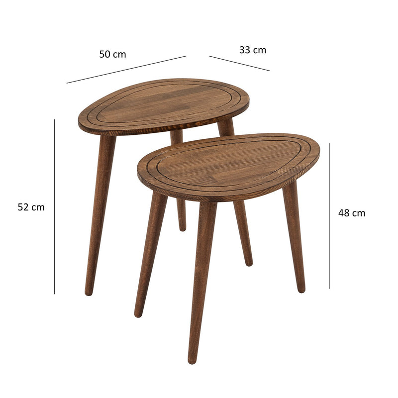 Set 2 Tavolini da salotto bassi in legno massello colore noce