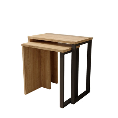 Set 2 Tavolini salotto estraibili in metallo nero e legno colore noce