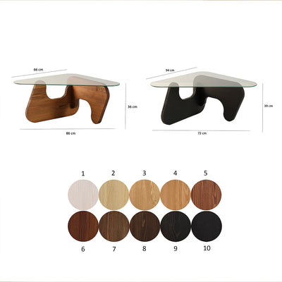 Set da 2 tavolini design da salotto in legno massello wengè e quercia e vetro trasparente