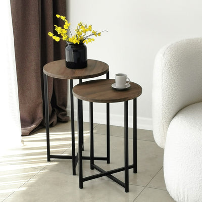 Set da 2 Tavolino salotto struttura in metallo piano in legno colore noce