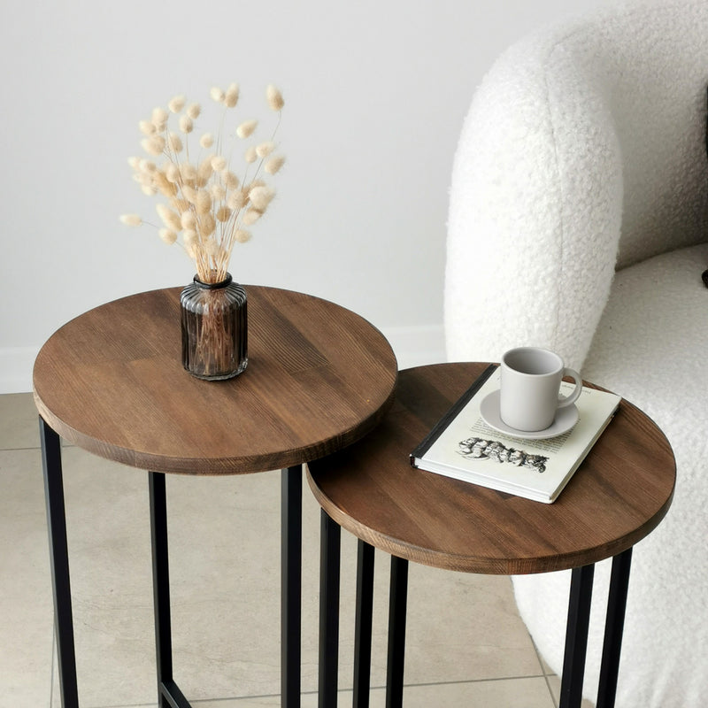 Set da 2 Tavolino salotto struttura in metallo piano in legno colore noce