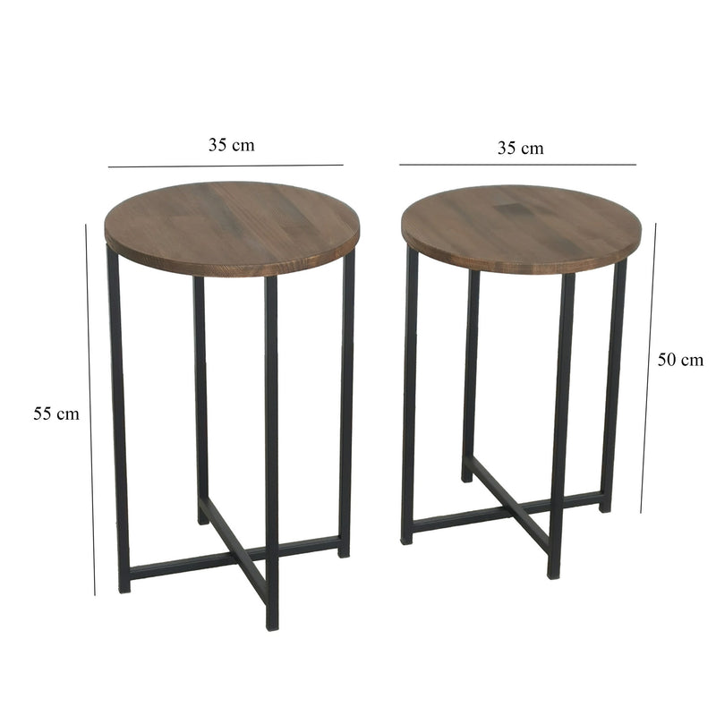 Set da 2 Tavolino salotto struttura in metallo piano in legno colore noce