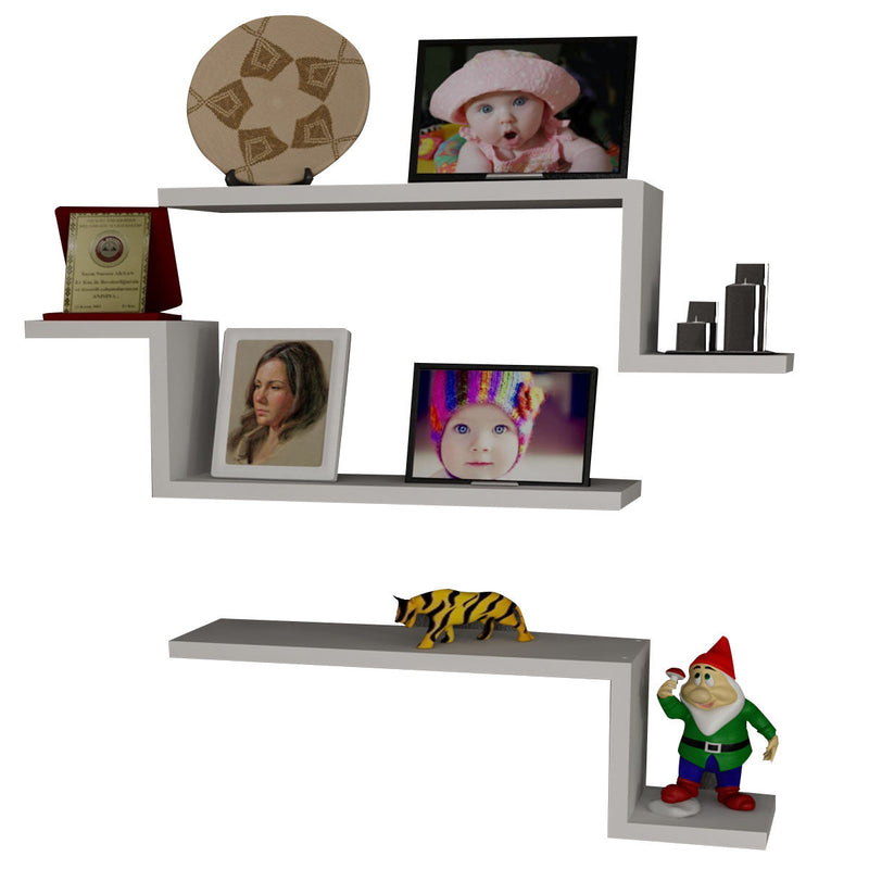 Set 3 Mensole da parete soggiorno in legno colore bianco cm 58x14x18h