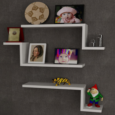 set da 3 mensole da parete soggiorno design moderno in legno colore bianco