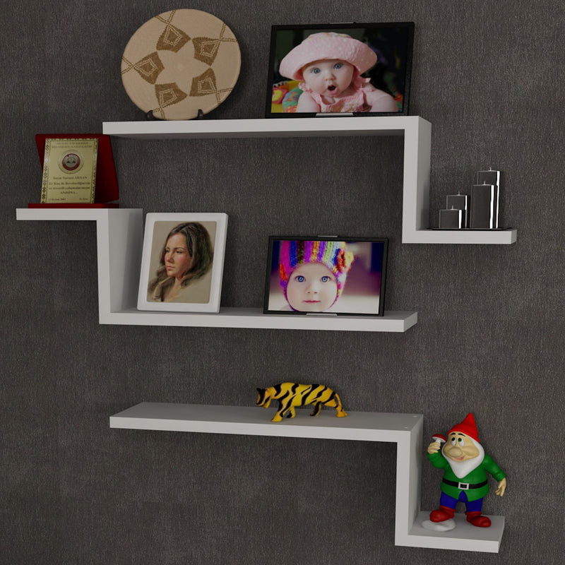 set da 3 mensole da parete soggiorno design moderno in legno colore bianco