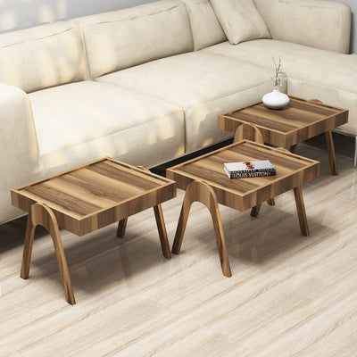 Set 3 Tavolino basso da caffè impilabile in legno finitura noce