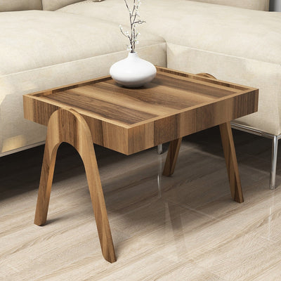 Set 3 Tavolino basso da caffè impilabile in legno finitura noce