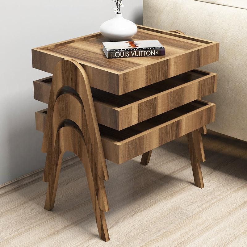 set di 3 tavolini da salotto basso in legno noce