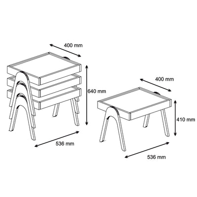 Set 3 Tavolino basso da caffè impilabile in legno finitura noce