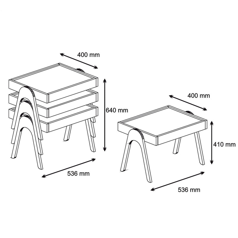 Set 3 Tavolino basso da caffè impilabile in legno finitura noce