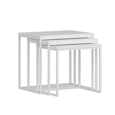 Set 3 Tavolino da salotto moderno struttura in metallo piano legno colore bianco