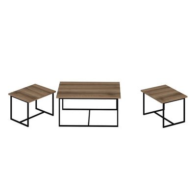 Set 3 Tavolini salotto stile industrial estraibili in metallo con piano in legno