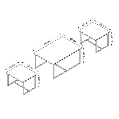 Set 3 Tavolini salotto stile industrial estraibili in metallo con piano in legno