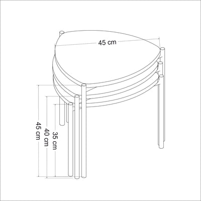 Set 3 Tavolini da caffè piano colore noce base in metallo nero impilabili