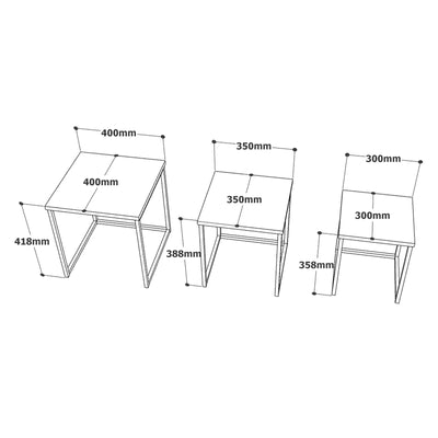Set da 3 Tavolino quadrato basso in metallo dorato piano in legno bianco