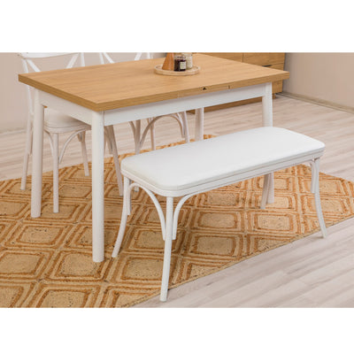 Set da pranzo con tavolo sedie e panca colore bianco e rovere chiaro