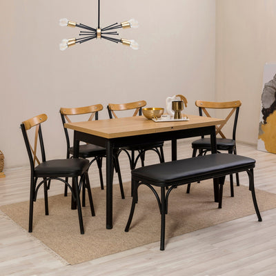 Set sala da pranzo con tavolo allungabile 4 sedie e panca - vari colori