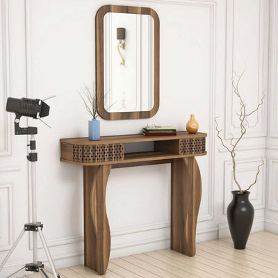 Set da ingresso consolle design e specchio in legno colore noce