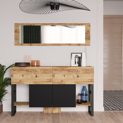 Set consolle e specchio da ingresso stile industriale in legno e metallo