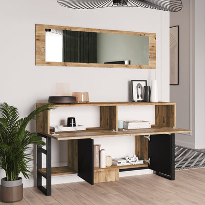 Set consolle e specchio da ingresso stile industriale in legno e metallo