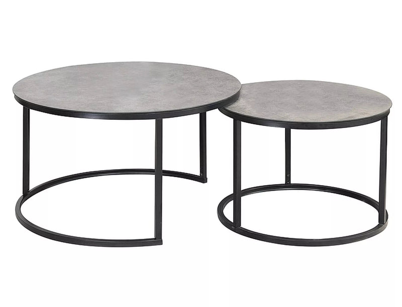 Set da 2 tavolini da interno con piano rotondo in vetro grigio e gambe in metallo nero opaco