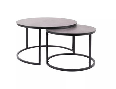 Set da 2 tavolini da interno con piano rotondo in vetro grigio e gambe in metallo nero opaco