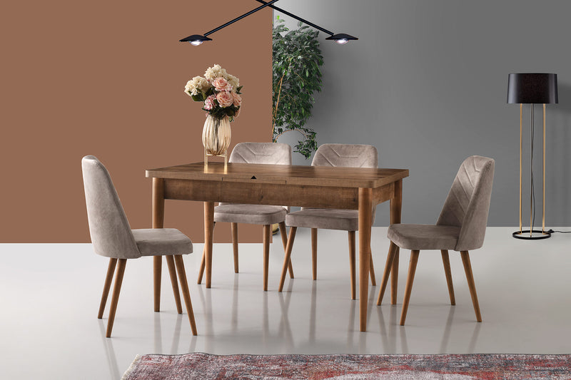 Set da 4 Sedia moderna in velluto beige e gambe in legno zona giorno cm 50x49x90h