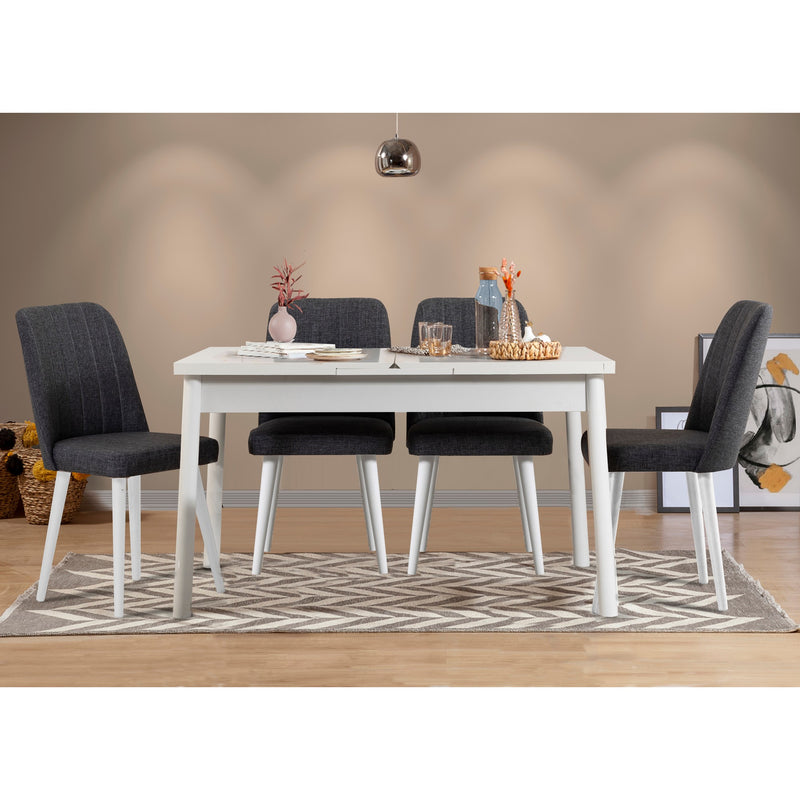 Set moderno sala da pranzo con tavolo allungabile e 4 sedie in tessuto - vari colori