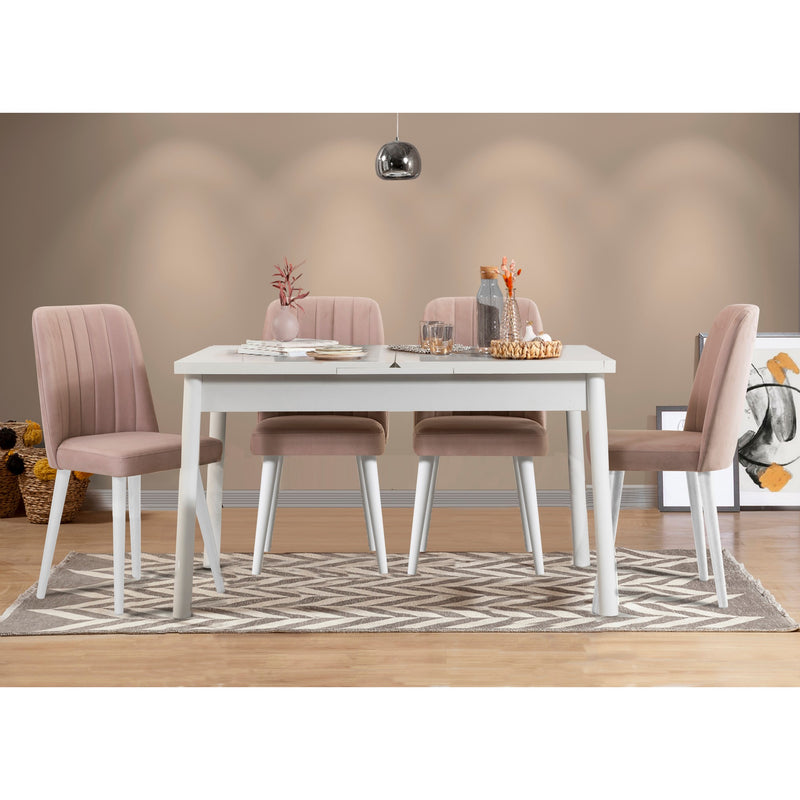 Set moderno sala da pranzo con tavolo allungabile e 4 sedie in tessuto - vari colori