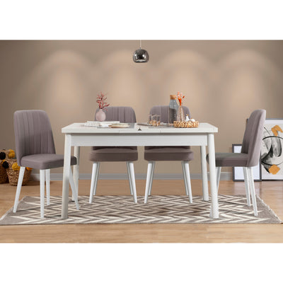 Set moderno sala da pranzo con tavolo allungabile e 4 sedie in tessuto - vari colori