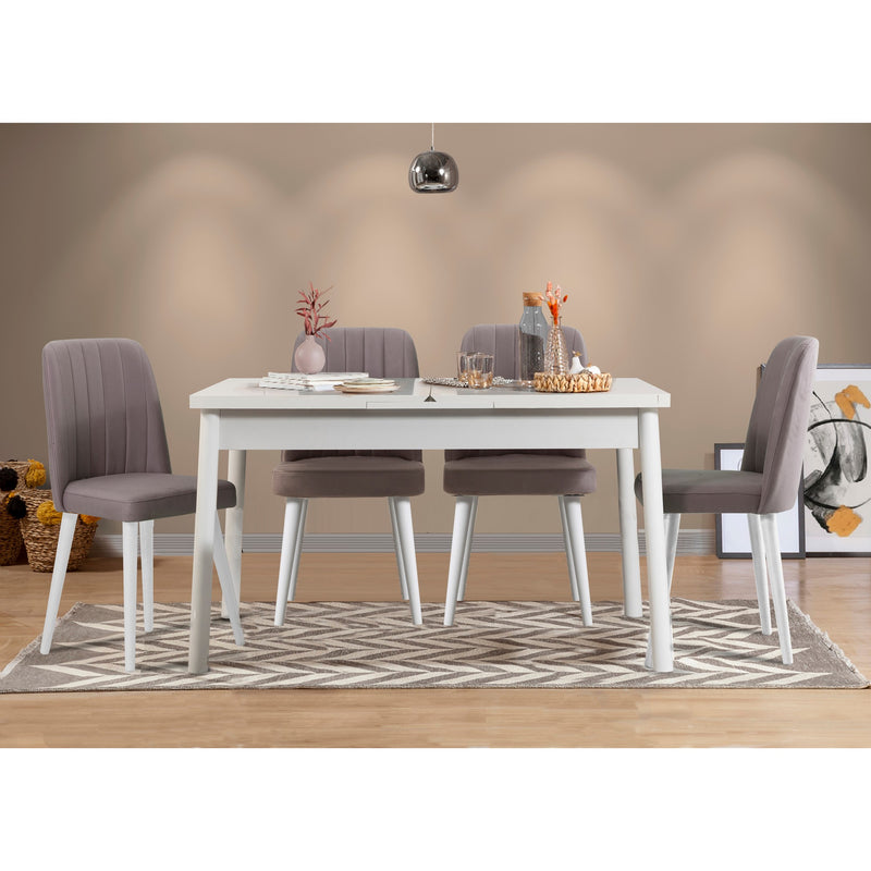 Set moderno sala da pranzo con tavolo allungabile e 4 sedie in tessuto - vari colori