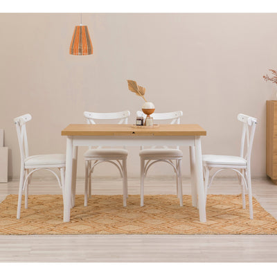 Set tavolo allungabile con 4 sedie in stile country bianco e rovere chiaro