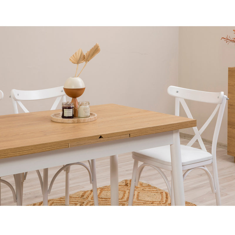 Set tavolo allungabile con 4 sedie in stile country bianco e rovere chiaro