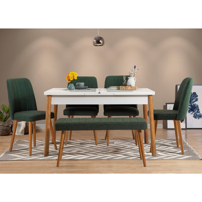 set da pranzo tavolo sedie e panca pino atlantico verde e bianco