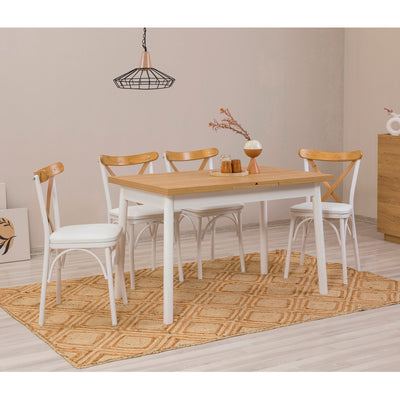 Set da pranzo in stile country con tavolo allungabile e 4 sedie - vari colori